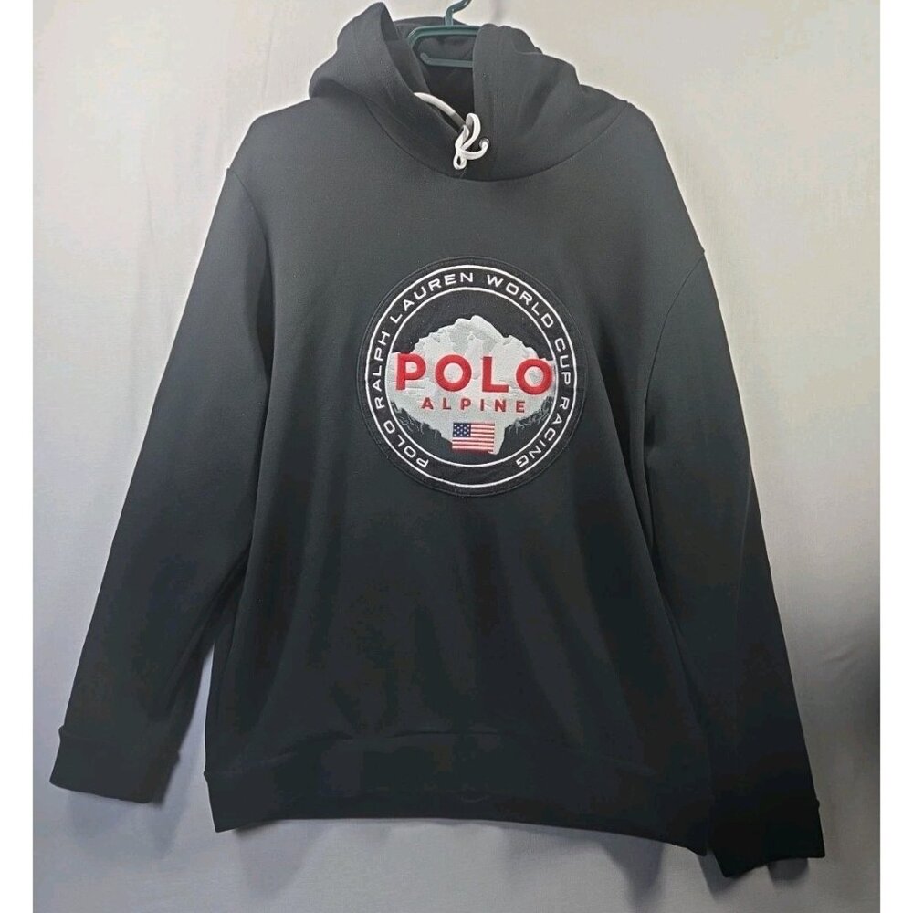 Polo Ralph Lauren Hoodie Mens XL Black Alpine World Cup Racing Patch Sweatshirt
